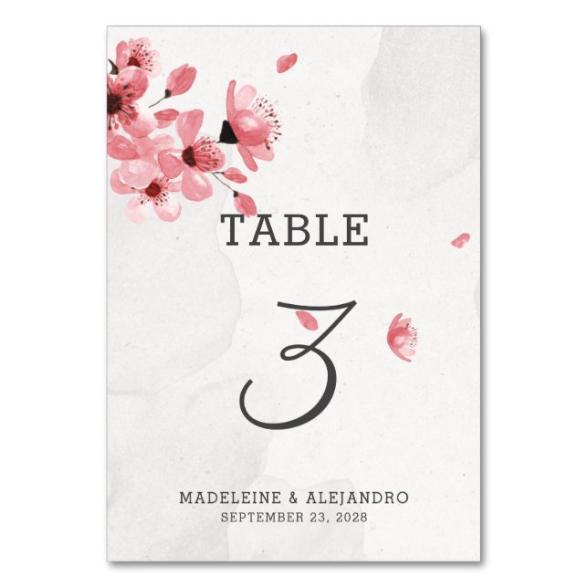 Tarjeta De Mesa Boda elegante de cerezo rosa romántico (Anverso)