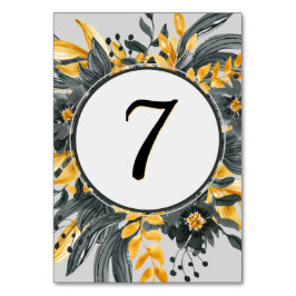 Tarjeta De Mesa Boda elegante de color amarillo + floral gris