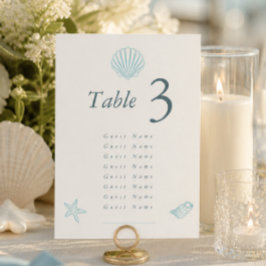 Tarjeta De Mesa Boda Elegante de Conchas Costeras