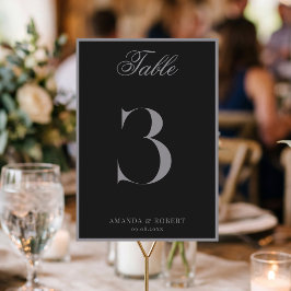 Tarjeta De Mesa Boda Elegante de Dinero Antiguo en Negro Mate
