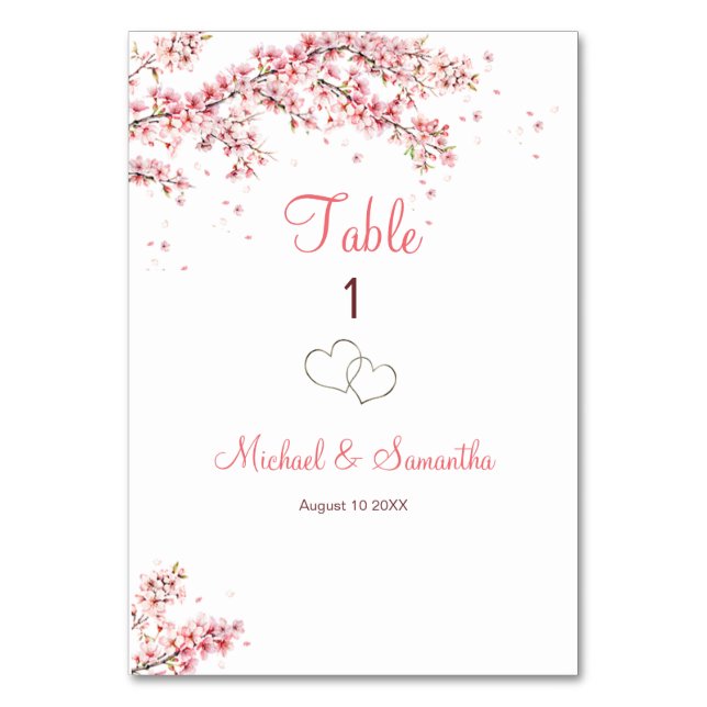 Tarjeta De Mesa Boda elegante de flor de cerezo (Anverso)