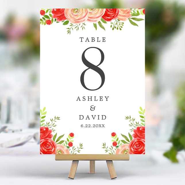 Tarjeta De Mesa Boda Elegante De Flores Rosa Y Rojas De Rubor (Subido por el creador)