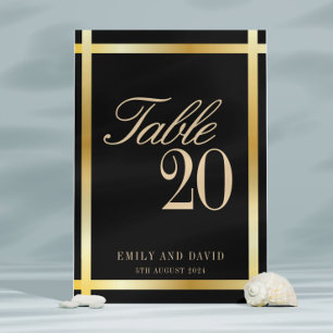 Tarjeta De Mesa Boda elegante de fronteras doradas y negras