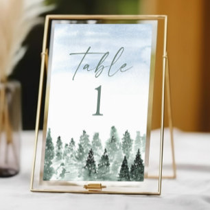 Tarjeta De Mesa Boda elegante de invierno con nieve y pinos verdes
