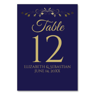 Tarjeta De Mesa Boda elegante de la frontera floral de oro y marin