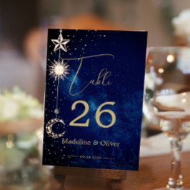 Tarjeta De Mesa Boda elegante de las estrellas celestes de la luna
