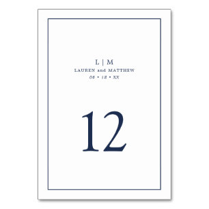 Tarjeta De Mesa Boda elegante de monograma azul de la Marina Laure