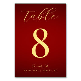 Tarjeta De Mesa Boda elegante de Monograma minimalista Rojo y Oro