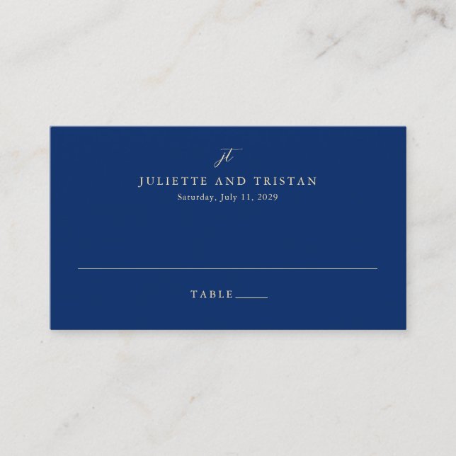Tarjeta De Mesa Boda elegante de navy y crema clásica (Anverso)
