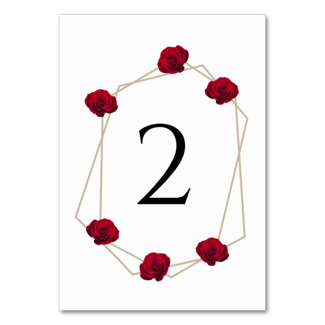 Tarjeta De Mesa Boda elegante de rosa roja geométrica (Anverso)
