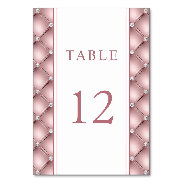 Tarjeta De Mesa Boda elegante en rosa oro con diamante capitoneado (Anverso)