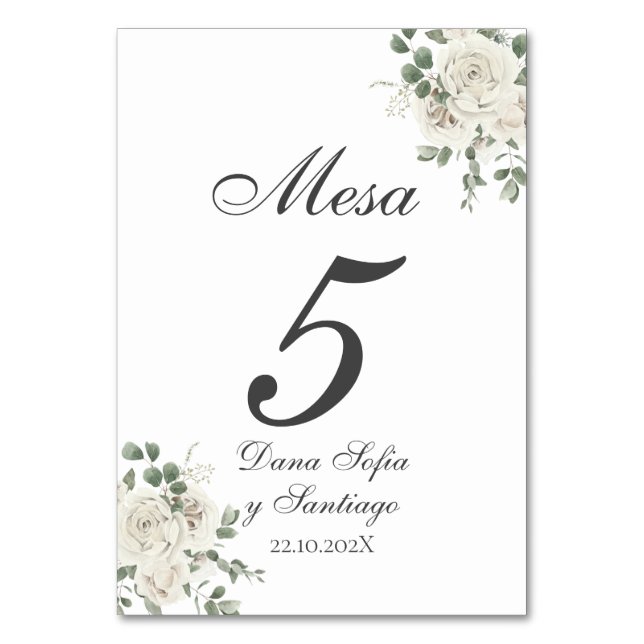 Tarjeta De Mesa Boda Elegante Española (Anverso)