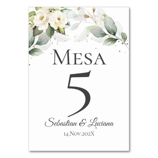 Tarjeta De Mesa Boda Elegante Española (Anverso)