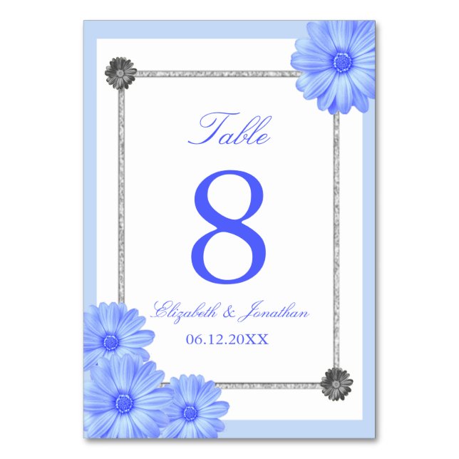Tarjeta De Mesa Boda elegante floral azul claro (Anverso)