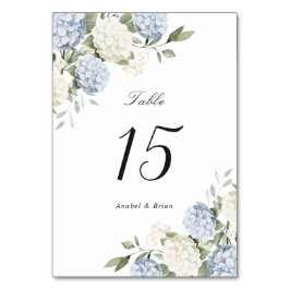 Tarjeta De Mesa Boda elegante floral de hortensias azules y follaj