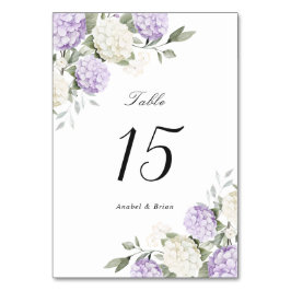 Tarjeta De Mesa Boda elegante floral de hortensias púrpura y folla