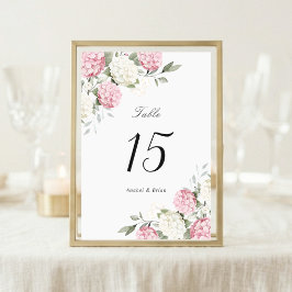 Tarjeta De Mesa Boda elegante floral de hortensias rosadas y folla