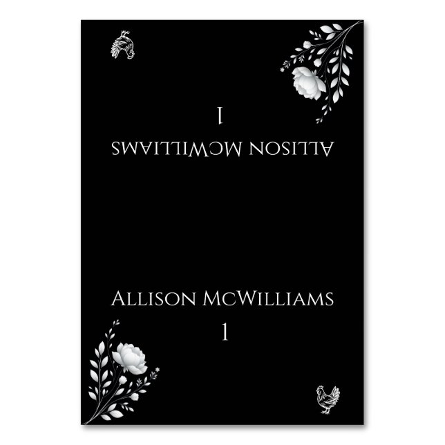 Tarjeta De Mesa Boda elegante moderna Aves de Aves de Aves Negra y (Anverso)