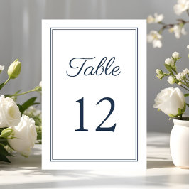 Tarjeta De Mesa Boda elegante moderna con guión azul marino