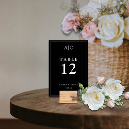 Tarjeta De Mesa Boda Elegante Monograma Negro 