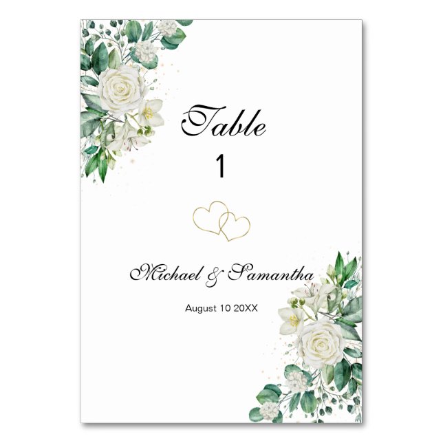 Tarjeta De Mesa Boda Elegante Rosa Blanca y Lilies (Anverso)