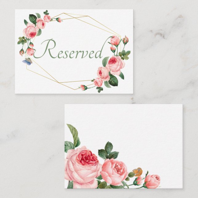 Tarjeta De Mesa Boda elegante rosa rosa rosa floral ruidosa (Anverso / Reverso)
