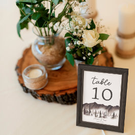 Tarjeta De Mesa Boda Elegante Rústica Montañas Bosque de Pinos