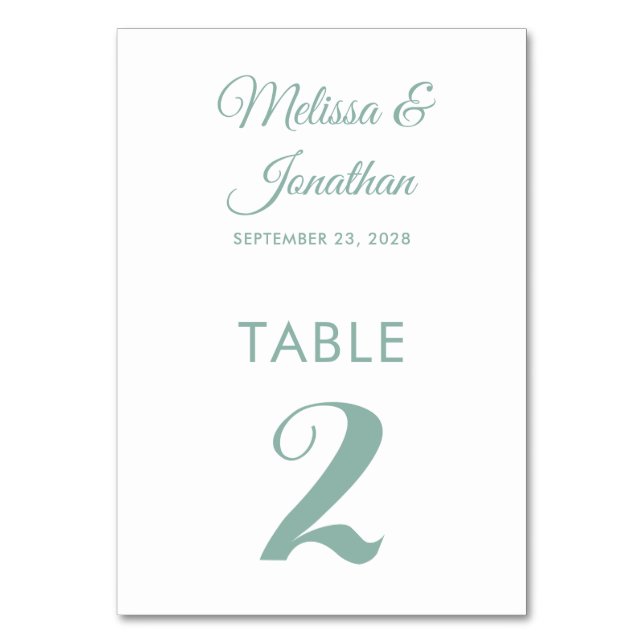 Tarjeta De Mesa Boda elegante y sencilla de menta blanca (Anverso)