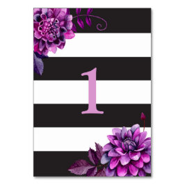 Tarjeta De Mesa Boda en blanco y negro. Floral de agua púrpura acu