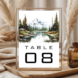 Tarjeta De Mesa Boda en el lago del bosque montañoso rústico