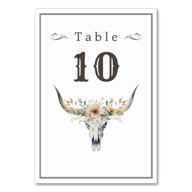 Tarjeta De Mesa Boda en el oeste con longhorn (Reverso)