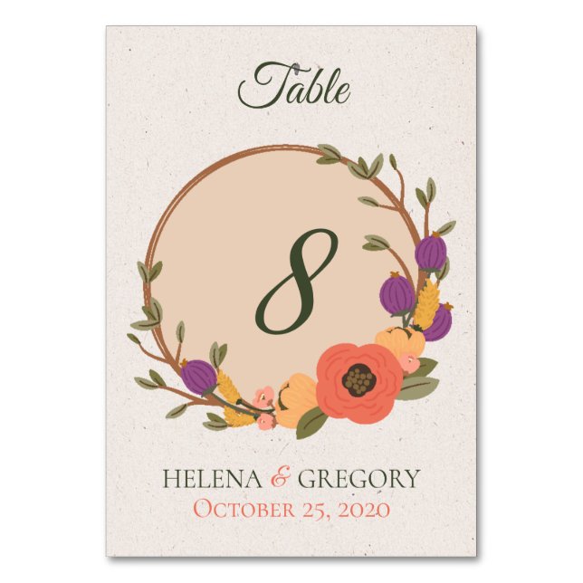 Tarjeta De Mesa Boda en jardín floral (Anverso)