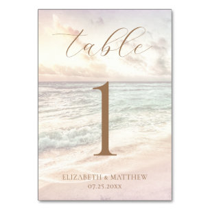 Tarjeta De Mesa Boda en la playa al atardecer