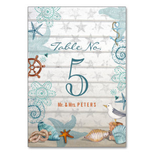 Tarjeta De Mesa Boda en la playa Configuración del nombre de la