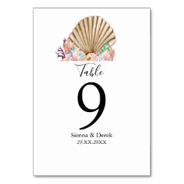 Tarjeta De Mesa Boda en la playa de Coral & Seashell