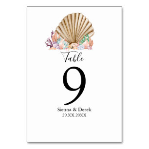 Tarjeta De Mesa Boda en la playa de Coral & Seashell