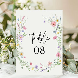 Tarjeta De Mesa Boda en un delicado prado de flores silvestres