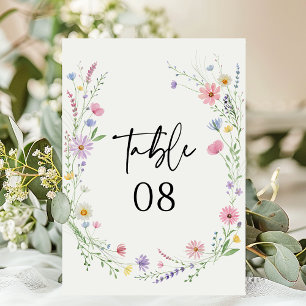Tarjeta De Mesa Boda en un delicado prado de flores silvestres