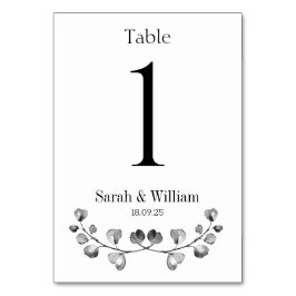 Tarjeta De Mesa Boda Escudo de eucalipto blanco y negro