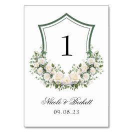 Tarjeta De Mesa Boda Escudo de Flores Blancas