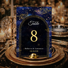 Tarjeta De Mesa Boda estrellas astronomía celestial oro azul