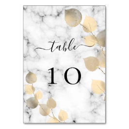 Tarjeta De Mesa Boda eucalipto mármol dorado elegante