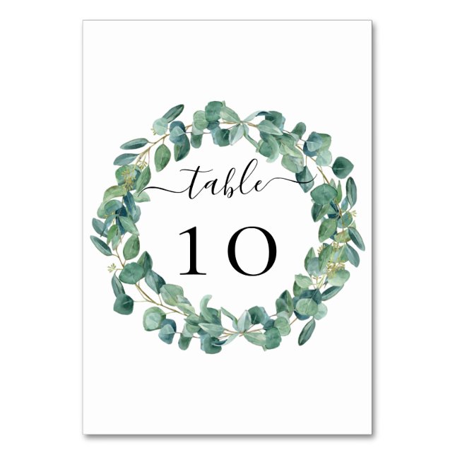 Tarjeta De Mesa Boda eucaliptus greenerenery wreath (Anverso)