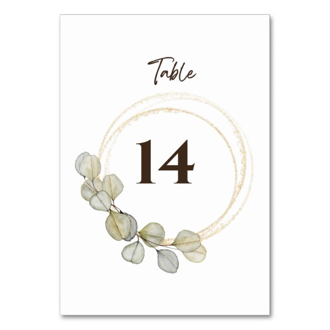 Tarjeta De Mesa Boda Eucalyptus de color agua (Anverso)