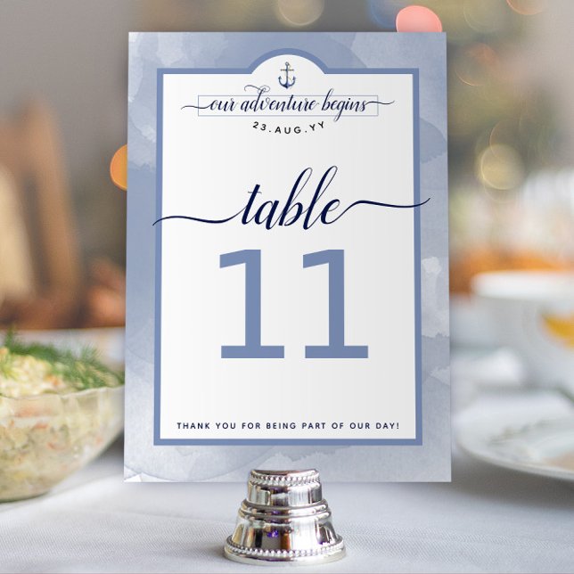 Tarjeta De Mesa #Boda Evento Acuarela de Azul Acero Naval Náutico (Nautical Dusty Blue Watercolor Event / Wedding Table Numbers)