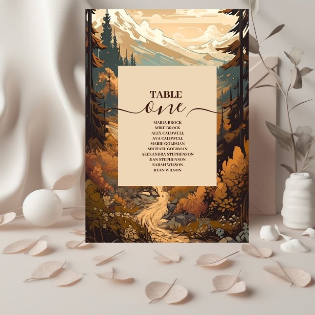 Tarjeta De Mesa Boda Evergreen del Bosque Rústico de Montaña (Subido por el creador)