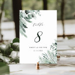 Tarjeta De Mesa Boda Evergreen Elegant Watercolor<br><div class="desc">Este número de mesa boda presenta una vegetación de invierno pintada a mano con caligrafía moderna. Para una personalización más avanzada de este diseño,  haga clic en el enlace "personalizar más adelante". También están disponibles los elementos coincidentes.</div>