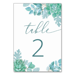 Tarjeta De Mesa Boda exitoso verde azulado   Botánica verde azul