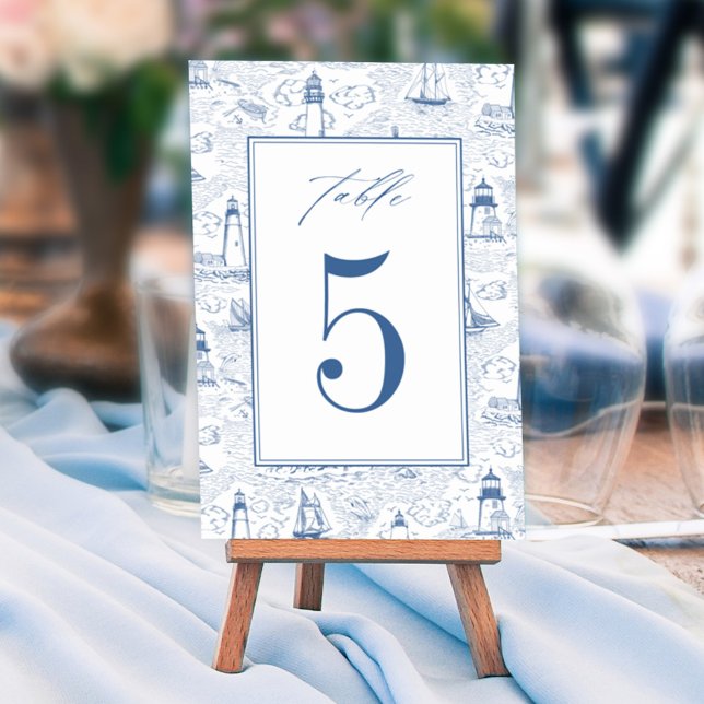 Tarjeta De Mesa Boda Faro Toile Costero Azul (Subido por el creador)