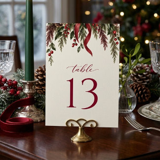 Tarjeta De Mesa Boda Festiva Elegante de Verdes Navideños